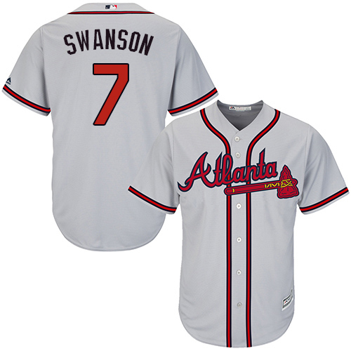 Youth Majestic Atlanta Braves #7 Dansby Swanson Authentic Grey Road Cool Base MLB Jersey