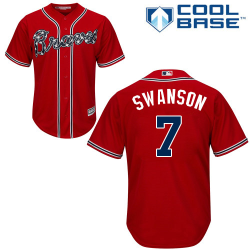 Youth Majestic Atlanta Braves #7 Dansby Swanson Replica Red Alternate Cool Base MLB Jersey