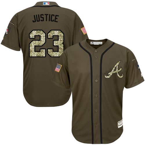 Men's Majestic Atlanta Braves #23 David Justice Authentic Green Salute to Service MLB Jersey