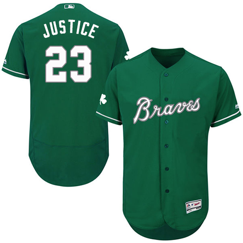 Men's Majestic Atlanta Braves #23 David Justice Green Celtic Flexbase Authentic Collection MLB Jersey