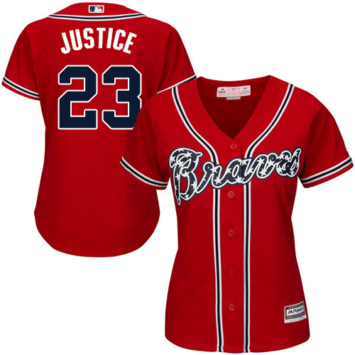 Women's Majestic Atlanta Braves #23 David Justice Authentic Red Alternate Cool Base MLB Jersey