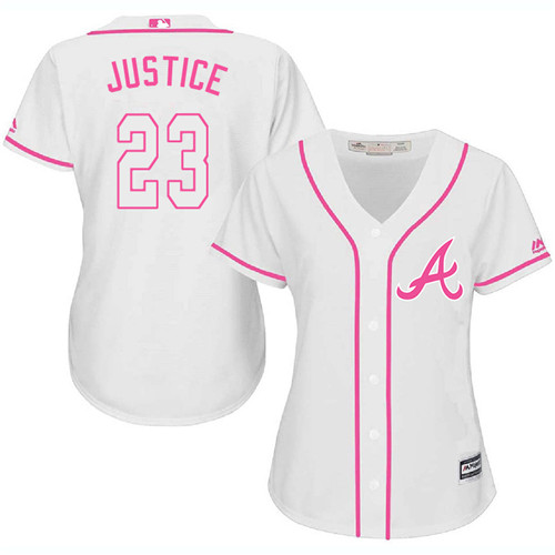 Women's Majestic Atlanta Braves #23 David Justice Authentic White Fashion Cool Base MLB Jersey