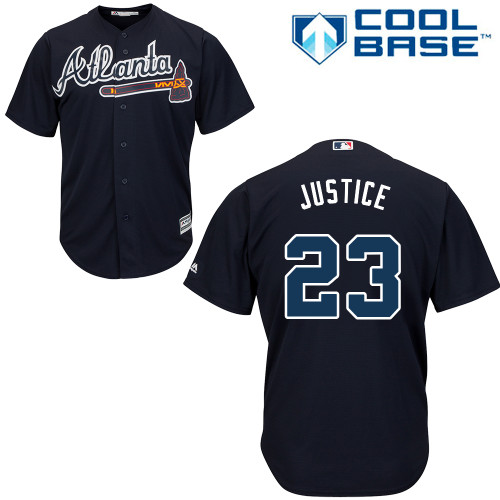 Youth Majestic Atlanta Braves #23 David Justice Authentic Blue Alternate Road Cool Base MLB Jersey