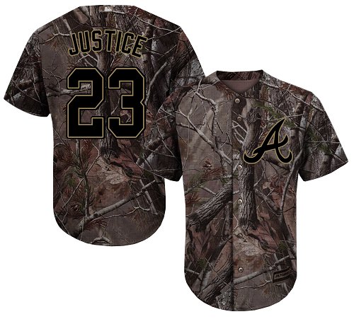 Youth Majestic Atlanta Braves #23 David Justice Authentic Camo Realtree Collection Flex Base MLB Jersey