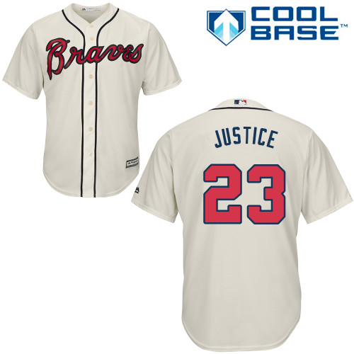 Youth Majestic Atlanta Braves #23 David Justice Authentic Cream Alternate 2 Cool Base MLB Jersey