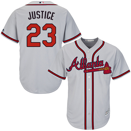 Youth Majestic Atlanta Braves #23 David Justice Authentic Grey Road Cool Base MLB Jersey