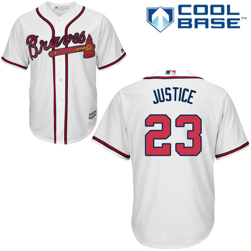 Youth Majestic Atlanta Braves #23 David Justice Replica White Home Cool Base MLB Jersey