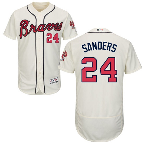 Men's Majestic Atlanta Braves #24 Deion Sanders Cream Alternate Flex Base Authentic Collection MLB Jersey