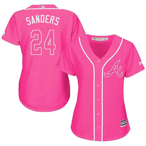 Women's Majestic Atlanta Braves #24 Deion Sanders Authentic Pink Fashion Cool Base MLB Jersey