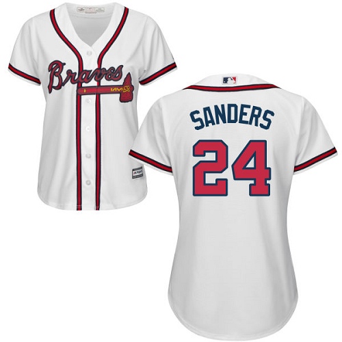 Women's Majestic Atlanta Braves #24 Deion Sanders Authentic White Home Cool Base MLB Jersey