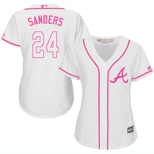 Women's Majestic Atlanta Braves #24 Deion Sanders Replica White Fashion Cool Base MLB Jersey