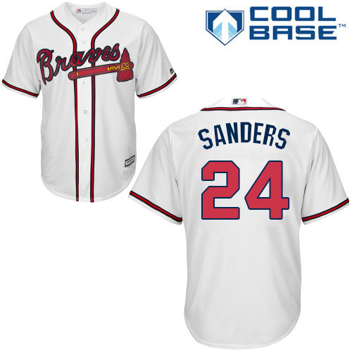 Youth Majestic Atlanta Braves #24 Deion Sanders Authentic White Home Cool Base MLB Jersey