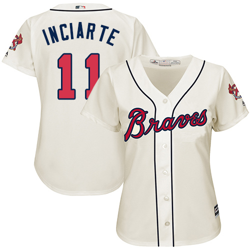 Women's Majestic Atlanta Braves #11 Ender Inciarte Authentic Cream Alternate 2 Cool Base MLB Jersey
