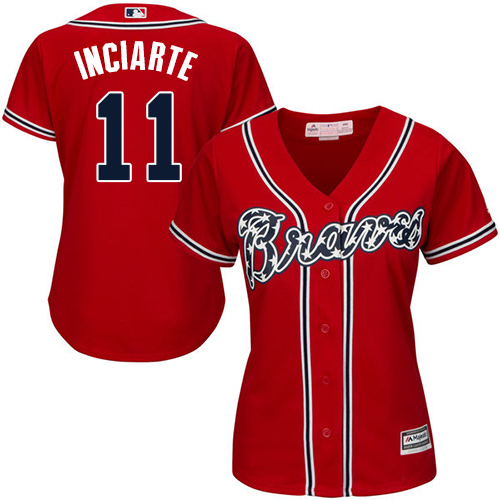 Women's Majestic Atlanta Braves #11 Ender Inciarte Authentic Red Alternate Cool Base MLB Jersey