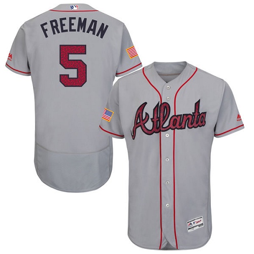 Men's Majestic Atlanta Braves #5 Freddie Freeman Grey Fashion Stars & Stripes Flex Base MLB Jersey