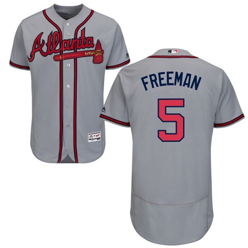 Men's Majestic Atlanta Braves #5 Freddie Freeman Grey Road Flex Base Authentic Collection MLB Jersey