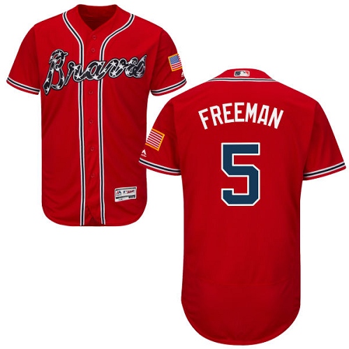 Men's Majestic Atlanta Braves #5 Freddie Freeman Red Alternate Flex Base Authentic Collection MLB Jersey