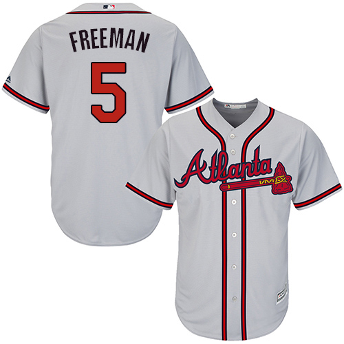 Men's Majestic Atlanta Braves #5 Freddie Freeman Replica Grey Road Cool Base MLB Jersey