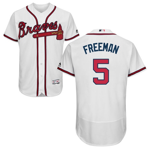 Men's Majestic Atlanta Braves #5 Freddie Freeman White Home Flex Base Authentic Collection MLB Jersey
