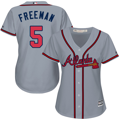 Women's Majestic Atlanta Braves #5 Freddie Freeman Authentic Grey Road Cool Base MLB Jersey