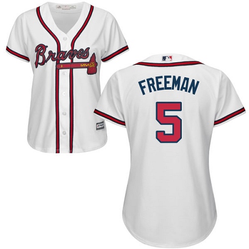 Women's Majestic Atlanta Braves #5 Freddie Freeman Authentic White Home Cool Base MLB Jersey