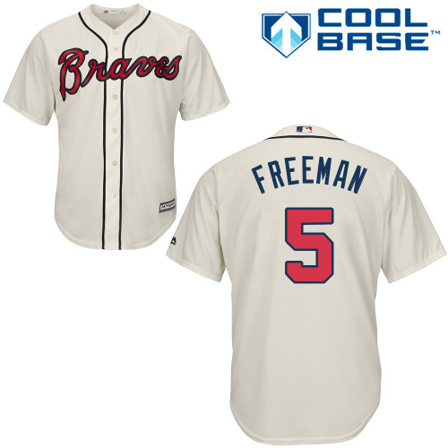 Youth Majestic Atlanta Braves #5 Freddie Freeman Authentic Cream Alternate 2 Cool Base MLB Jersey