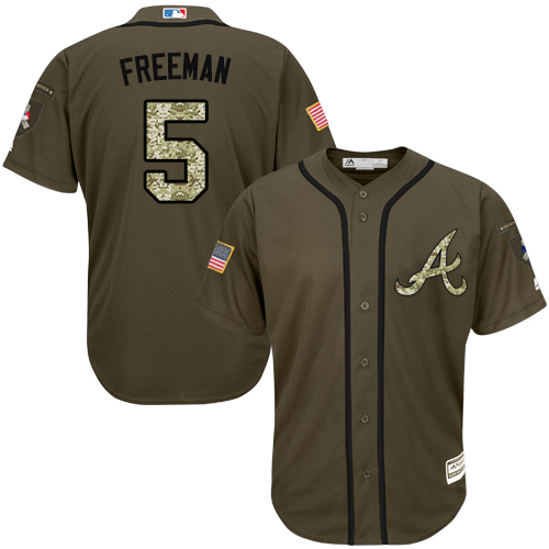 Youth Majestic Atlanta Braves #5 Freddie Freeman Authentic Green Salute to Service MLB Jersey