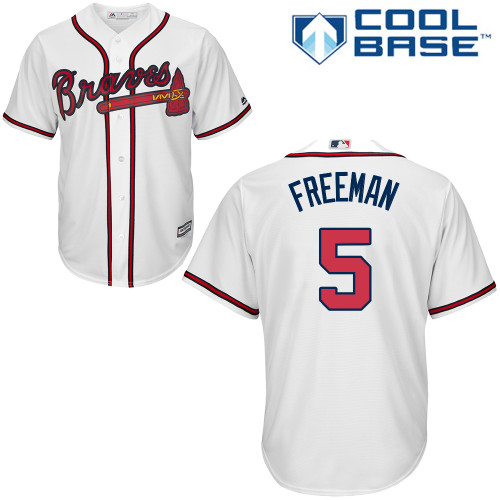 Youth Majestic Atlanta Braves #5 Freddie Freeman Authentic White Home Cool Base MLB Jersey