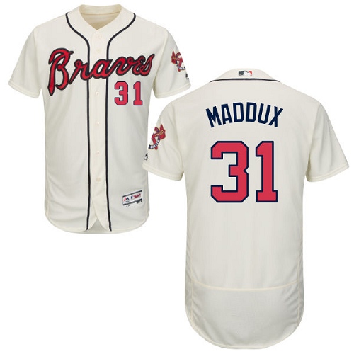 Men's Majestic Atlanta Braves #31 Greg Maddux Cream Alternate Flex Base Authentic Collection MLB Jersey
