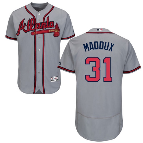Men's Majestic Atlanta Braves #31 Greg Maddux Grey Road Flex Base Authentic Collection MLB Jersey