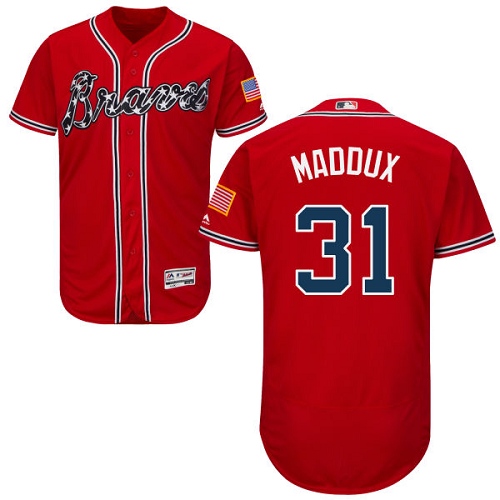 Men's Majestic Atlanta Braves #31 Greg Maddux Red Alternate Flex Base Authentic Collection MLB Jersey