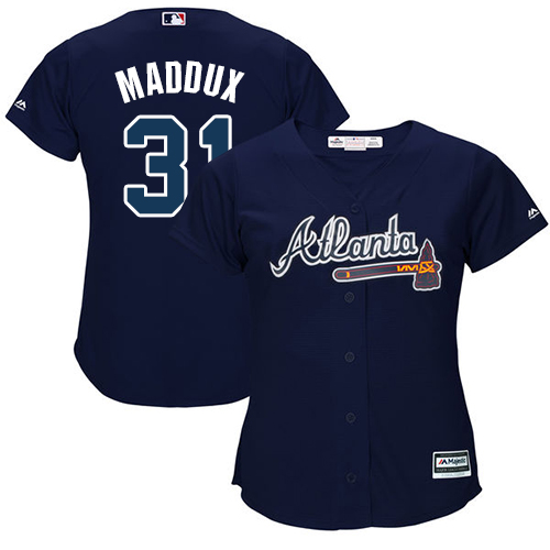 Women's Majestic Atlanta Braves #31 Greg Maddux Authentic Blue Alternate Road Cool Base MLB Jersey