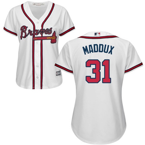 Women's Majestic Atlanta Braves #31 Greg Maddux Authentic White Home Cool Base MLB Jersey