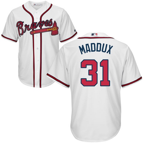 Youth Majestic Atlanta Braves #31 Greg Maddux Authentic White Home Cool Base MLB Jersey