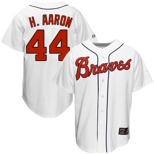 Men's Mitchell and Ness 1963 Atlanta Braves #44 Hank Aaron Authentic White Throwback MLB Jersey