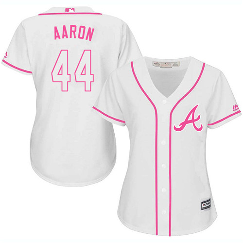 Women's Majestic Atlanta Braves #44 Hank Aaron Authentic White Fashion Cool Base MLB Jersey