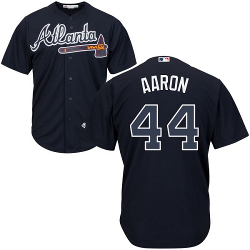Youth Majestic Atlanta Braves #44 Hank Aaron Authentic Blue Alternate Road Cool Base MLB Jersey