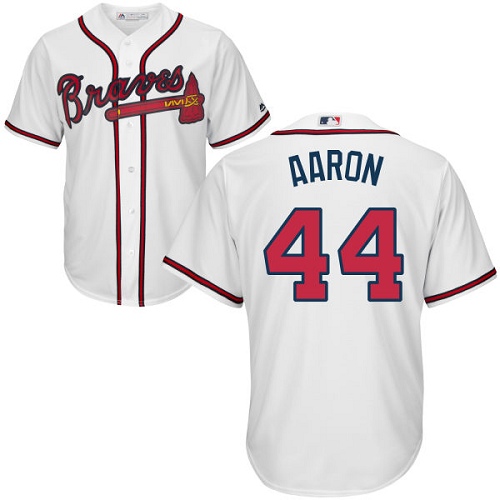 Youth Majestic Atlanta Braves #44 Hank Aaron Replica White Home Cool Base MLB Jersey