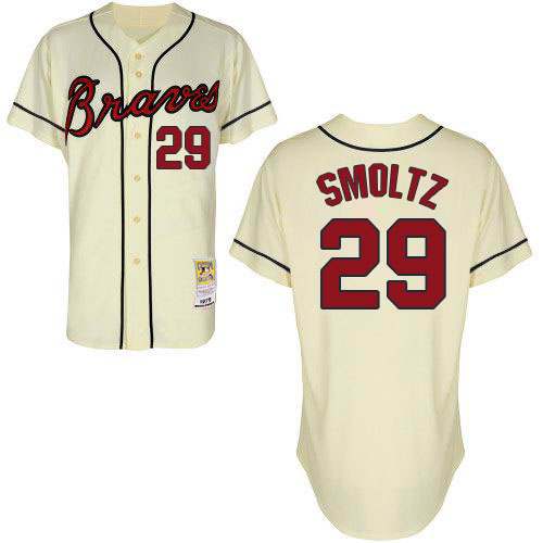 Men's Mitchell and Ness Atlanta Braves #29 John Smoltz Authentic Cream Throwback MLB Jersey