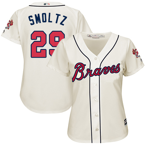 Women's Majestic Atlanta Braves #29 John Smoltz Authentic Cream Alternate 2 Cool Base MLB Jersey