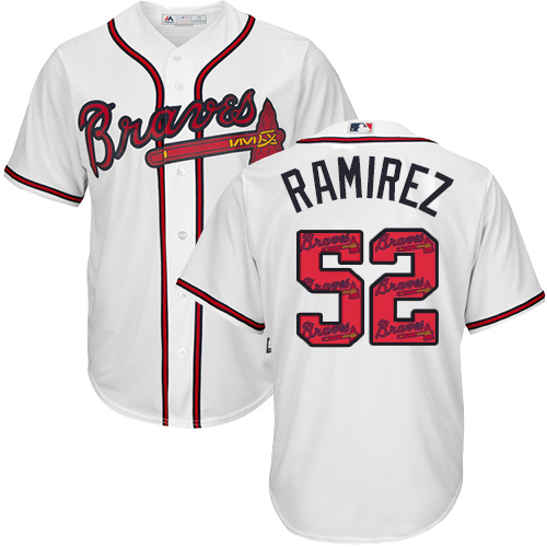 Men's Majestic Atlanta Braves #52 Jose Ramirez Authentic White Team Logo Fashion Cool Base MLB Jersey
