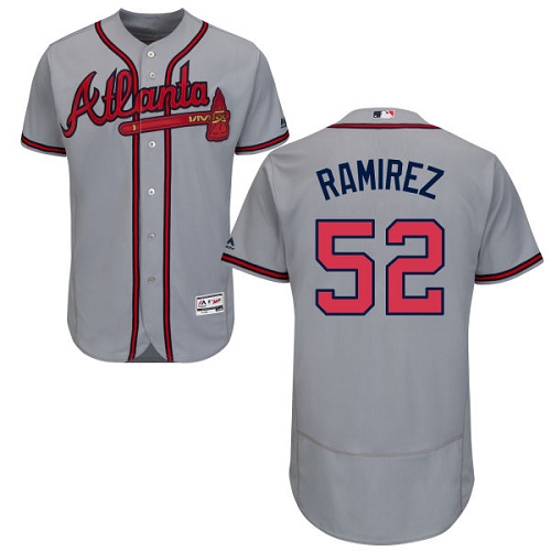 Men's Majestic Atlanta Braves #52 Jose Ramirez Grey Road Flex Base Authentic Collection MLB Jersey