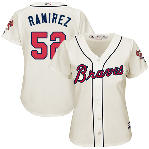 Women's Majestic Atlanta Braves #52 Jose Ramirez Replica Cream Alternate 2 Cool Base MLB Jersey