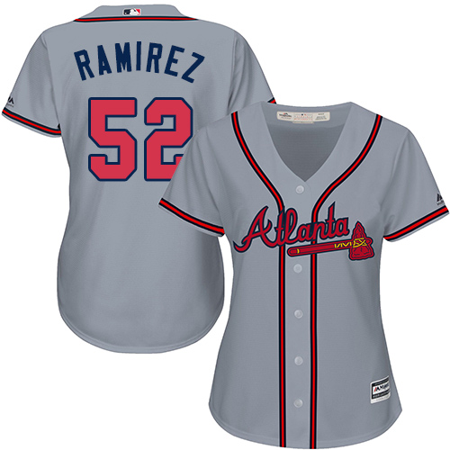 Women's Majestic Atlanta Braves #52 Jose Ramirez Replica Grey Road Cool Base MLB Jersey
