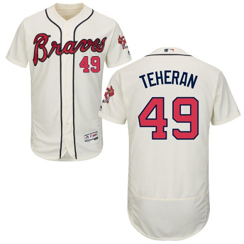 Men's Majestic Atlanta Braves #49 Julio Teheran Cream Alternate Flex Base Authentic Collection MLB Jersey