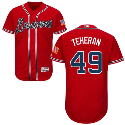 Men's Majestic Atlanta Braves #49 Julio Teheran Red Alternate Flex Base Authentic Collection MLB Jersey