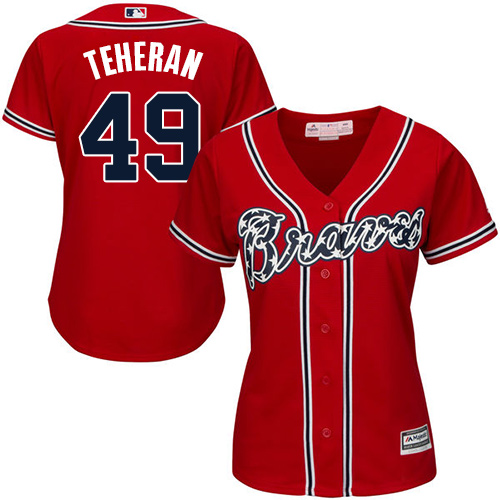 Women's Majestic Atlanta Braves #49 Julio Teheran Authentic Red Alternate Cool Base MLB Jersey