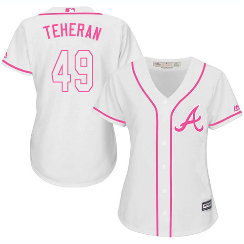 Women's Majestic Atlanta Braves #49 Julio Teheran Authentic White Fashion Cool Base MLB Jersey