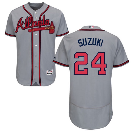 Men's Majestic Atlanta Braves #24 Kurt Suzuki Grey Flexbase Authentic Collection MLB Jersey
