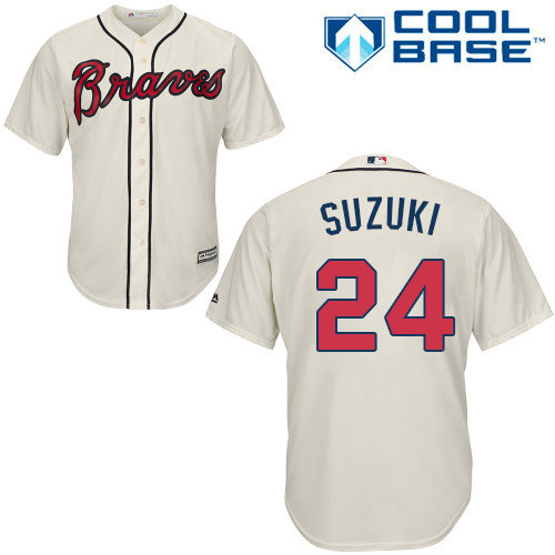 Men's Majestic Atlanta Braves #24 Kurt Suzuki Replica Cream Alternate 2 Cool Base MLB Jersey
